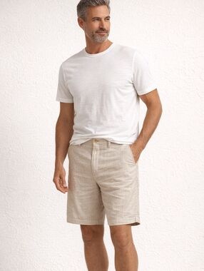 Tommy Bahama Mens Isla Sands Tan Striped Linen-Blend Flat Front Shorts Size XL